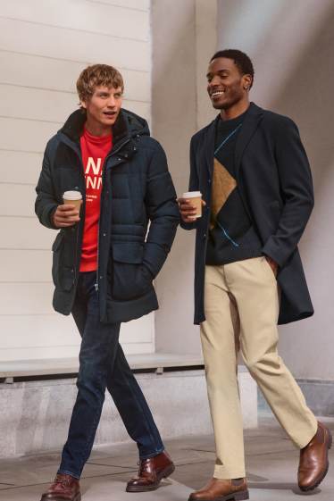 Uomo - Parka con cappuccio e riporto di ecopelliccia - inverno - blu scuro