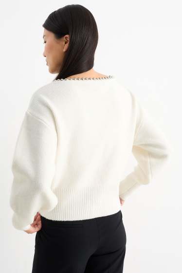 Kobiety - Sweter - w prążki - kremowobiały
