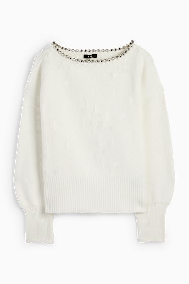 Kobiety - Sweter - w prążki - kremowobiały
