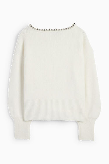 Kobiety - Sweter - w prążki - kremowobiały