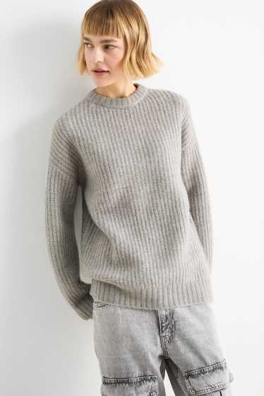 Damen - Pullover - gerippt - grau