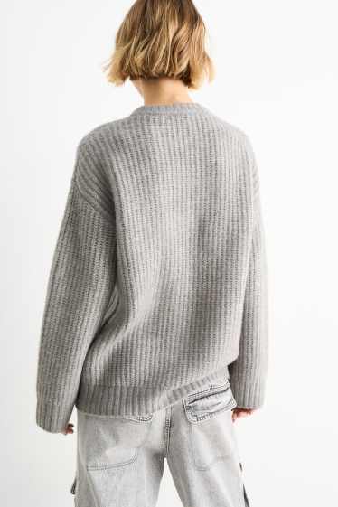 Damen - Pullover - gerippt - grau