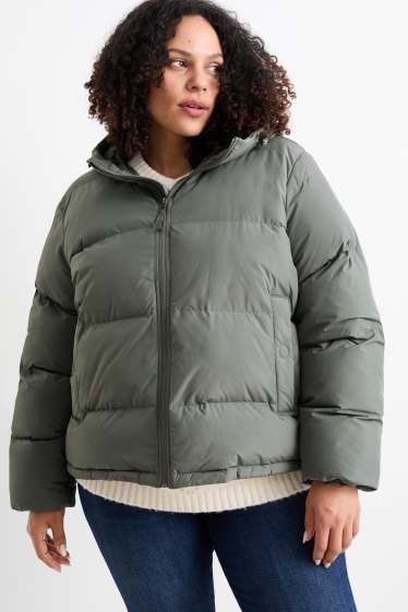 Damen - Steppjacke mit Kapuze - wasserabweisend - grau