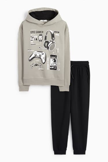 Bambini - Set - felpa con cappuccio e pantaloni sportivi - 2 pezzi - gaming - grigio