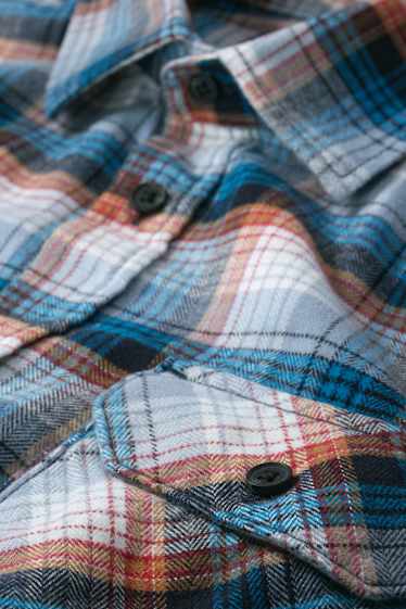 Uomo - Camicia di flanella - regular fit - collo all'italiana - a quadretti - blu