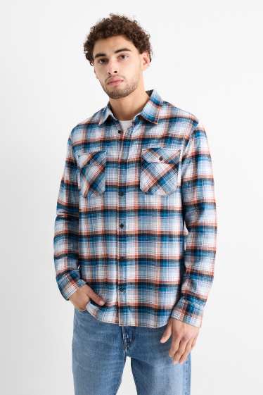 Uomo - Camicia di flanella - regular fit - collo all'italiana - a quadretti - blu