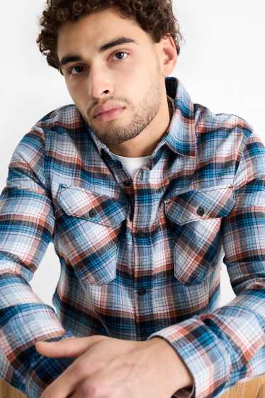 Uomo - Camicia di flanella - regular fit - collo all'italiana - a quadretti - blu