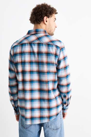 Uomo - Camicia di flanella - regular fit - collo all'italiana - a quadretti - blu
