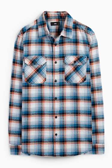 Uomo - Camicia di flanella - regular fit - collo all'italiana - a quadretti - blu