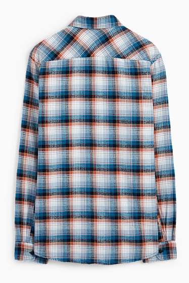 Uomo - Camicia di flanella - regular fit - collo all'italiana - a quadretti - blu