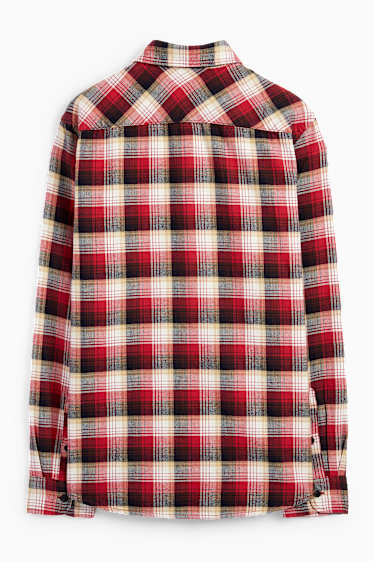 Uomo - Camicia di flanella - regular fit - collo all'italiana - a quadretti - rosso scuro