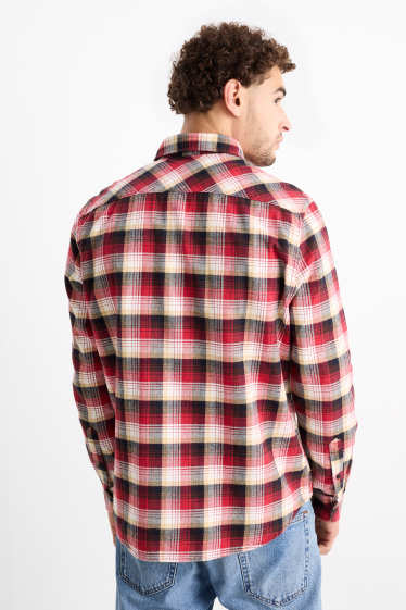 Uomo - Camicia di flanella - regular fit - collo all'italiana - a quadretti - rosso scuro