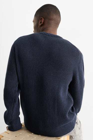 Hommes - Pull - finition côtelée - bleu foncé
