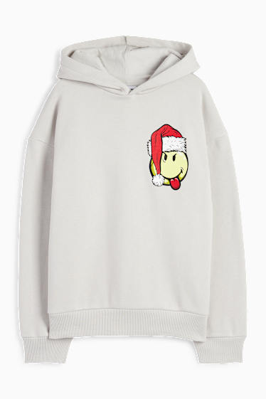 Kinderen: jongens - SmileyWordl® - hoodie voor de kerst - lichtgrijs