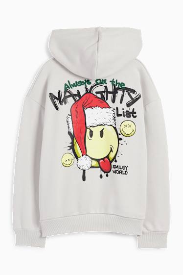 Kinderen: jongens - SmileyWordl® - hoodie voor de kerst - lichtgrijs