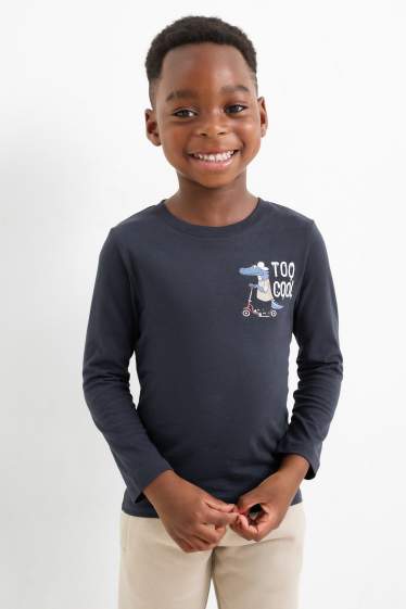 Kinder Jungen - Multipack 3er - Skater-Krokodil - Langarmshirt - blau / beige