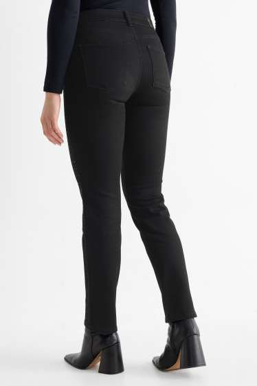Femei - Straight jeans cu ștrasuri - talie medie - LYCRA® - negru