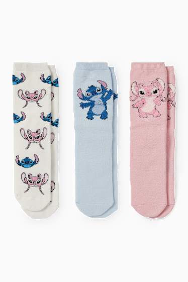 Kinderen: meisjes - Set van 3 paar - Lilo & Stitch - warme sokken met motief - lichtblauw