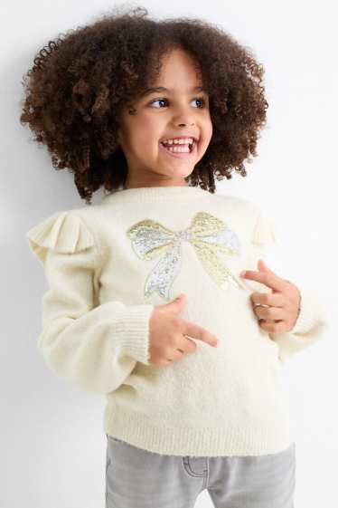 Bambine - Fiocco - maglione - effetto brillante - beige