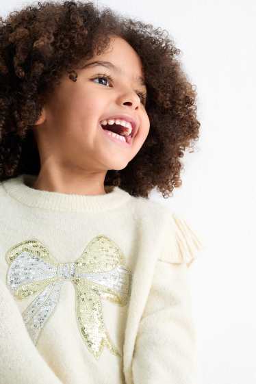 Bambine - Fiocco - maglione - effetto brillante - beige
