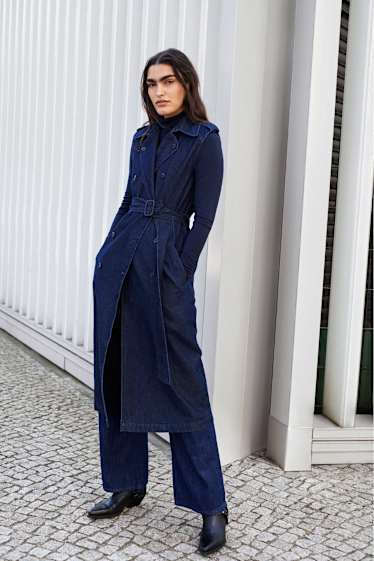 Dona - Vestit recte amb cinturó - texà blau fosc