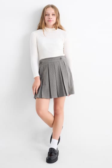 Enfants filles - Jupe plissée - fines rayures - gris