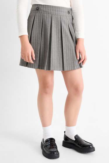 Enfants filles - Jupe plissée - fines rayures - gris