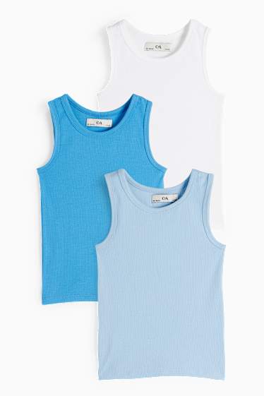 Bambini - Confezione da 3 - canotta - a coste - azzurro