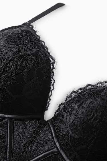 Femei - Bustieră din dantelă, cu armătură - vătuită - negru