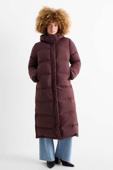 Women - Quilted coat with hood - bordeaux