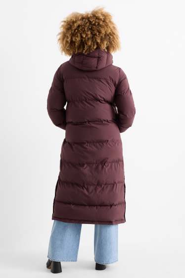 Women - Quilted coat with hood - bordeaux