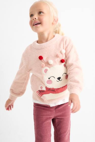 Enfants filles - Ours polaire - pullover de Noël - rose