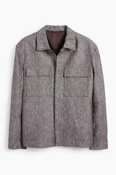 Herren - Hemdjacke - Leinen-Mix - hellgrau
