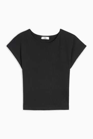 Women - Cropped T-shirt - ribbed - black