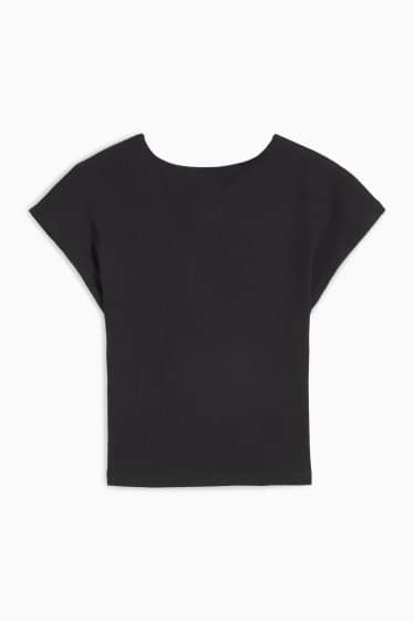 Women - Cropped T-shirt - ribbed - black