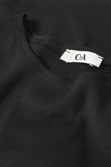 Women - Cropped T-shirt - ribbed - black