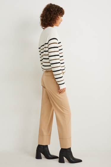 Damen - Stoffhose - Mid Waist - Tapered Fit - beige