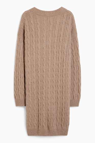 Femmes - Robe de maille en cachemire - motif tressé - taupe