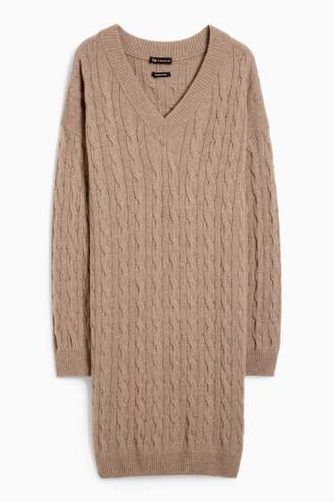 Femmes - Robe de maille en cachemire - motif tressé - taupe