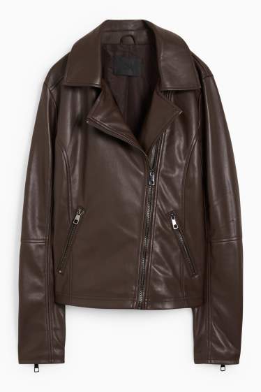 Femmes - Blouson motard - synthétique - marron foncé