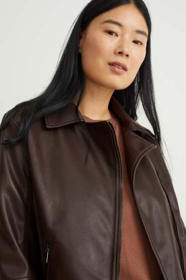 Femmes - Blouson motard - synthétique - marron foncé
