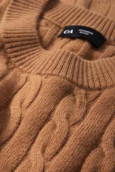 Kobiety - Bezrękawnik z dodatkiem kaszmiru - miks wełniany - wzór warkocza - jasnobrązowy