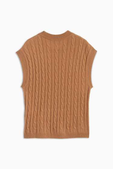 Kobiety - Bezrękawnik z dodatkiem kaszmiru - miks wełniany - wzór warkocza - jasnobrązowy