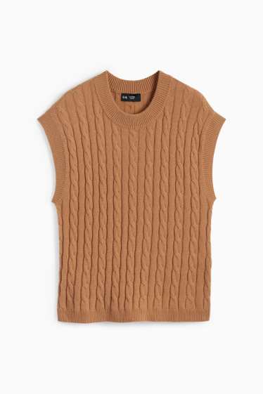 Kobiety - Bezrękawnik z dodatkiem kaszmiru - miks wełniany - wzór warkocza - jasnobrązowy