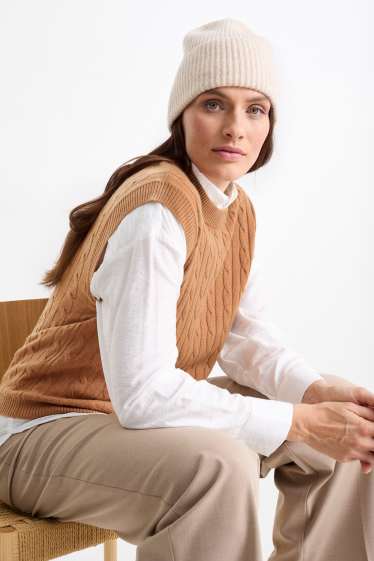 Kobiety - Bezrękawnik z dodatkiem kaszmiru - miks wełniany - wzór warkocza - jasnobrązowy