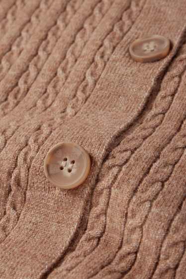Damen - Strickjacke - Zopfmuster - hellbraun