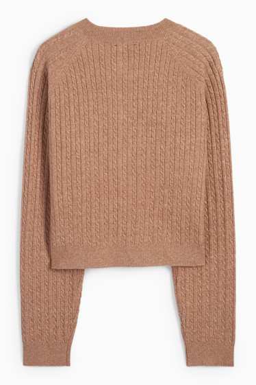 Damen - Strickjacke - Zopfmuster - hellbraun