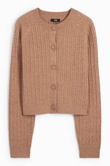 Damen - Strickjacke - Zopfmuster - hellbraun