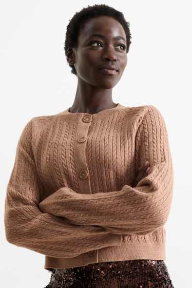 Damen - Strickjacke - Zopfmuster - hellbraun