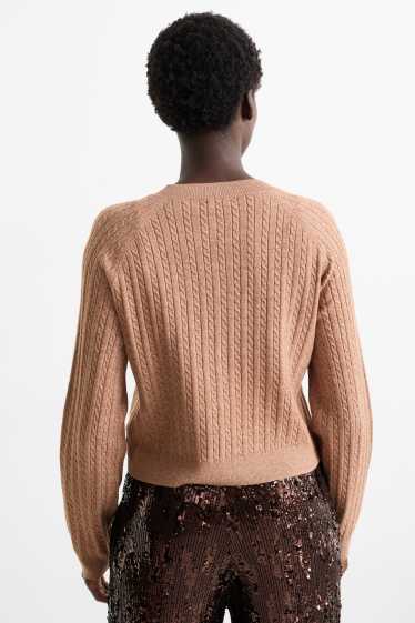 Damen - Strickjacke - Zopfmuster - hellbraun